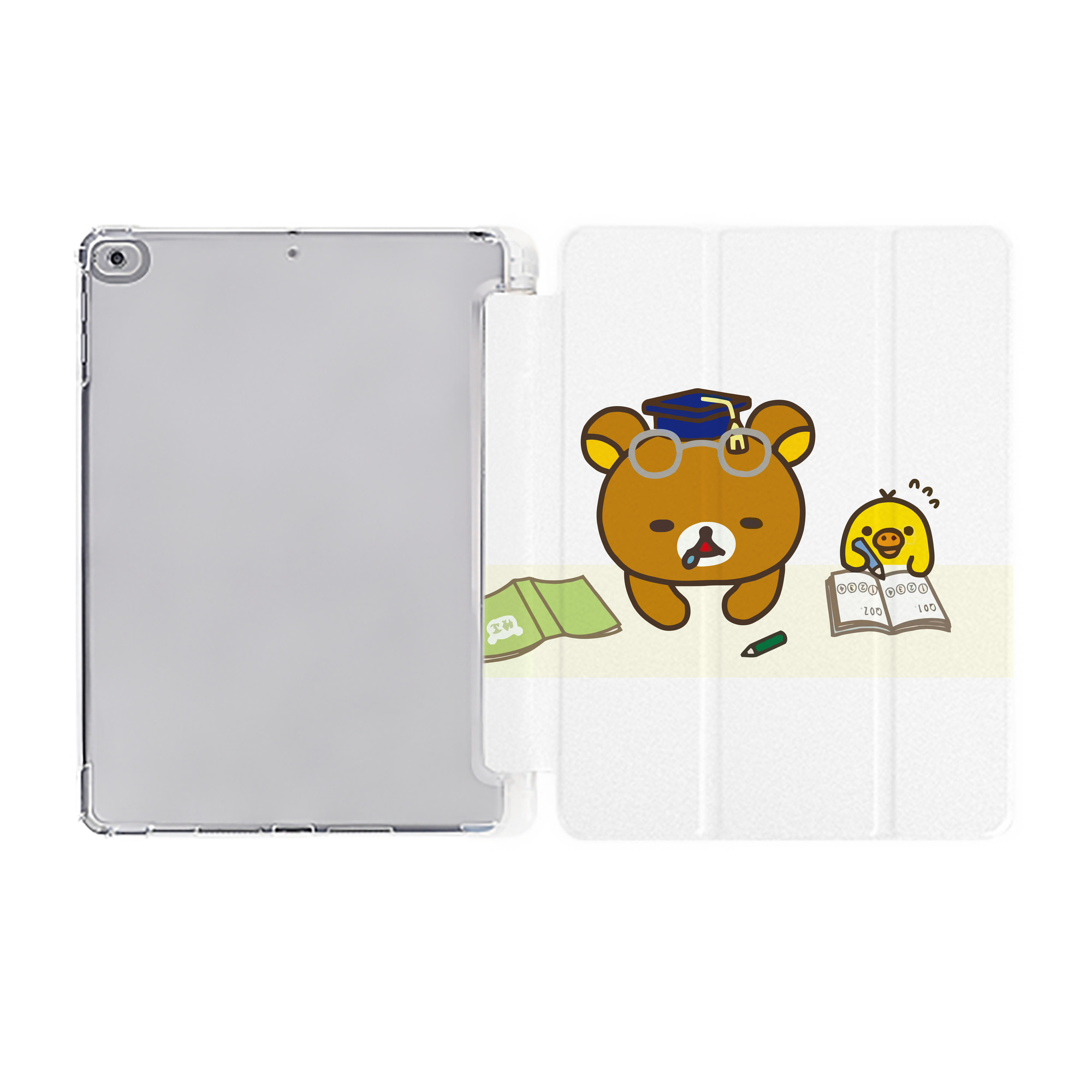 （画像用） リラックマ リラックマ キイロイトリ Rilakkuma Korilakkuma Kiiroitori IPad ケース ペン収納付き 三つ折りスタンド PUレザー×シリコン 対応機種9.5/10.5/10.9インチ